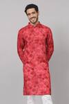 Shop_Hilo Design_Red Russian Silk Print Floral Blossom Kurta With Pant