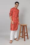 Buy_Hilo Design_Orange Russian Silk Print Floral Flower Vine Kurta With Pant_at_Aza_Fashions