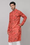 Shop_Hilo Design_Orange Russian Silk Print Floral Flower Vine Kurta With Pant_Online_at_Aza_Fashions