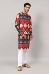 Buy_Hilo Design_Blue Giza Cotton Print Floral Color Block Blossom Kurta With Pant_Online_at_Aza_Fashions