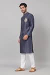 Buy_Hilo Design_Blue Semi Raw Silk Placement Embroidery Motif Kurta With Pant_Online_at_Aza_Fashions