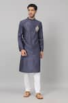 Buy_Hilo Design_Blue Semi Raw Silk Placement Embroidery Motif Kurta With Pant