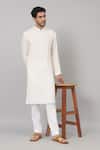 Buy_Hilo Design_Off White Giza Cotton Plain Straight Kurta With Pant_at_Aza_Fashions