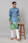 Hilo Design_Blue Russian Silk Printed Tree Bark Kurta_Online_at_Aza_Fashions