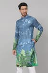 Buy_Hilo Design_Blue Russian Silk Printed Tree Bark Kurta_Online_at_Aza_Fashions