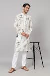 Hilo Design_White Giza Cotton Printed Feather Bird Kurta _Online_at_Aza_Fashions