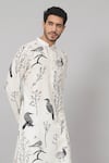 Shop_Hilo Design_White Giza Cotton Printed Feather Bird Kurta _Online_at_Aza_Fashions