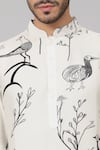 Hilo Design_White Giza Cotton Printed Feather Bird Kurta _at_Aza_Fashions