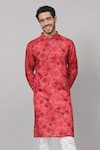 Buy_Hilo Design_Red Russian Silk Printed Floral Blossomage Kurta_at_Aza_Fashions