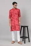 Hilo Design_Red Russian Silk Printed Floral Blossomage Kurta_Online_at_Aza_Fashions