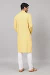 Shop_Hilo Design_Yellow Giza Cotton Embroidered Thread Neckline Kurta And Pant Set_at_Aza_Fashions