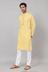 Buy_Hilo Design_Yellow Giza Cotton Embroidered Thread Neckline Kurta And Pant Set_Online_at_Aza_Fashions