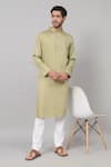 Buy_Hilo Design_Green Giza Cotton Embroidered Moss Patch Kurta And Pant Set_at_Aza_Fashions