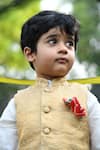 Shop_APRICOTKIDS_Beige Nehru Jacket Banarasi Jacquard Embroidered Abstract With Kurta Set _at_Aza_Fashions