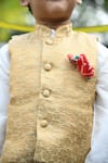 APRICOTKIDS_Beige Nehru Jacket Banarasi Jacquard Embroidered Abstract With Kurta Set _Online_at_Aza_Fashions