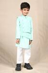 Buy_APRICOTKIDS_Green Glaze Cotton Embroidered Mirror Nehru Jacket And Kurta Set _at_Aza_Fashions