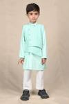 Shop_APRICOTKIDS_Green Glaze Cotton Embroidered Mirror Nehru Jacket And Kurta Set _at_Aza_Fashions