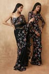Buy_Premya By Manishii_Black Tulle Embroidery Sequin Boat Neck Flower Gown _at_Aza_Fashions
