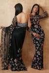 Shop_Premya By Manishii_Black Tulle Embroidery Sequin Boat Neck Flower Gown _at_Aza_Fashions