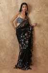 Buy_Premya By Manishii_Black Tulle Sequins, Beads, Cut Work Square Floral Embroidered Saree With Blouse _at_Aza_Fashions