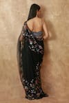 Shop_Premya By Manishii_Black Tulle Sequins, Beads, Cut Work Square Floral Embroidered Saree With Blouse _at_Aza_Fashions