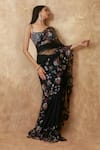 Buy_Premya By Manishii_Black Tulle Sequins, Beads, Cut Work Square Floral Embroidered Saree With Blouse _Online_at_Aza_Fashions