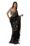 Premya By Manishii_Black Tulle Sequins, Beads, Cut Work Square Floral Embroidered Saree With Blouse _at_Aza_Fashions