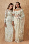 Premya By Manishii_Off White Tulle Embroidery Sequin Round Neck Floral Hand Gown _Online_at_Aza_Fashions