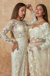 Shop_Premya By Manishii_Off White Tulle Embroidery Sequin Round Neck Floral Hand Gown _Online_at_Aza_Fashions