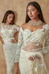 Premya By Manishii_Off White Tulle Embroidery Sequin Round Neck Floral Hand Gown _at_Aza_Fashions
