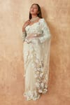 Premya By Manishii_Off White Tulle Embroidery Sequin Floral Cutwork Saree With Corset Blouse _Online_at_Aza_Fashions