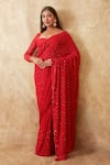 Buy_Premya By Manishii_Red Tulle Embroidery Sequin Criss Cross Jaal Saree With Corset Blouse _at_Aza_Fashions