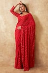 Buy_Premya By Manishii_Red Tulle Embroidery Sequin Criss Cross Jaal Saree With Corset Blouse _Online_at_Aza_Fashions