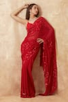 Premya By Manishii_Red Tulle, Viscose Sequins, Cut Work, Floral Jaal Embroidered Saree With Blouse _Online_at_Aza_Fashions