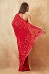 Premya By Manishii_Red Tulle, Viscose Sequins, Cut Work, Floral Jaal Embroidered Saree With Blouse _at_Aza_Fashions
