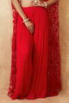 Shop_Premya By Manishii_Red Tulle, Viscose Sequins, Beads Sweetheart Embroidered Cape Flared Pant Set _Online_at_Aza_Fashions