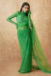 Buy_Premya By Manishii_Green Tulle Cut Work, Sequins, Paisley Border Embroidered Saree With Blouse _at_Aza_Fashions