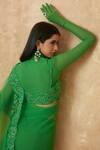 Shop_Premya By Manishii_Green Tulle Cut Work, Sequins, Paisley Border Embroidered Saree With Blouse _at_Aza_Fashions