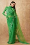 Buy_Premya By Manishii_Green Tulle Cut Work, Sequins, Paisley Border Embroidered Saree With Blouse _Online_at_Aza_Fashions