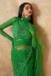Shop_Premya By Manishii_Green Tulle Cut Work, Sequins, Paisley Border Embroidered Saree With Blouse _Online_at_Aza_Fashions
