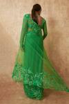 Shop_Premya By Manishii_Green Tulle Embroidery, Sequins Plunge Neck Floral Border Saree With Blouse _at_Aza_Fashions