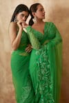 Buy_Premya By Manishii_Green Tulle Embroidery, Sequins Plunge Neck Floral Border Saree With Blouse 