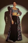 Buy_Premya By Manishii_Black Tulle, Georgette Sequins, Beads Floral Hand Embroidered Jacket Sharara Set _at_Aza_Fashions
