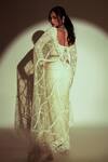 Shop_Premya By Manishii_Ivory Tulle Hand Embroidery Floral Sweetheart Neck Saree With Blouse _at_Aza_Fashions