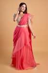 Buy_Dajwaree_Pink Organza And Georgette Embroidery Floral Zinnia Pre-draped Saree With _at_Aza_Fashions