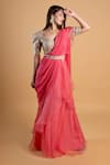 Dajwaree_Pink Organza And Georgette Embroidery Floral Zinnia Pre-draped Saree With _at_Aza_Fashions