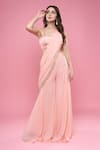 Buy_Dajwaree_Peach Georgette Placement Hand Embroidery Pre-draped Pant Saree With Blouse_Online_at_Aza_Fashions