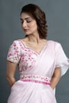 Dajwaree_Pink Georgette Hand Embroidery Floral Pre-draped Ruffle Saree With Blouse _at_Aza_Fashions