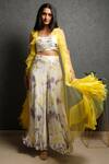 Buy_Dajwaree_Yellow Georgette And Cotton Silk Tie-dye Ruffle Bordered Jacket Tie Dye Pant Set _at_Aza_Fashions