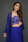 Shop_Dajwaree_Blue Georgette Embroidery Floral Top Square Neck Ruffled Jacket Pant Set _Online_at_Aza_Fashions